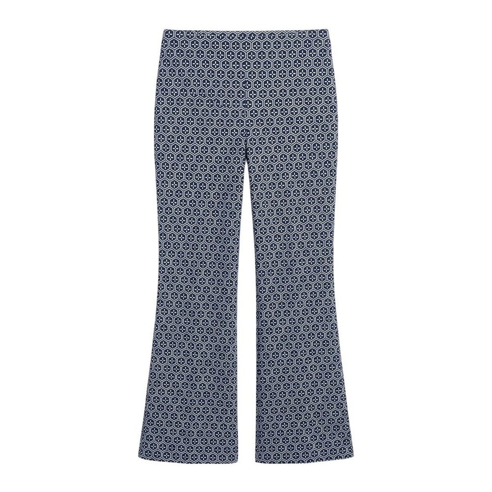 Boden Navy White Geometric Hexagon Print Crop Ponte Kick Flare Pants Size  0R